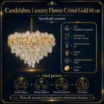 Candelabru Luxury Flower Cristal Gold 60 cm – Cristal K9 Premium și Metal Auriu, 10 Becuri E14, Design Luxos pentru Living și Dining - imagine 7