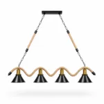 Lustră Suspendată Rustic Modernă cu Sfoară Ondulată 110 cm – Metal Negru cu Accente Aurii, 4 Becuri E27