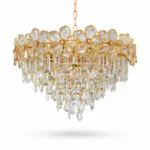 Candelabru Luxury Flower Cristal Gold 60 cm – Cristal K9 Premium și Metal Auriu, 10 Becuri E14, Design Luxos pentru Living și Dining