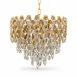 Candelabru Royal Cristal Gold 40 cm – Cristal K9 Premium și Metal Auriu, 5 Becuri E14, Design Elegant pentru Living și Dormitor