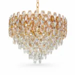 Candelabru Royal Cristal Gold 50 cm – Cristal K9 Premium și Metal Auriu, 9 Becuri E14, Design Elegant pentru Living și Dining