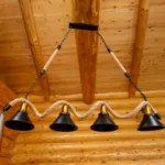 Lustră Suspendată Rustic Modernă cu Sfoară Ondulată 110 cm – Metal Negru cu Accente Aurii, 4 Becuri E27 - imagine 8
