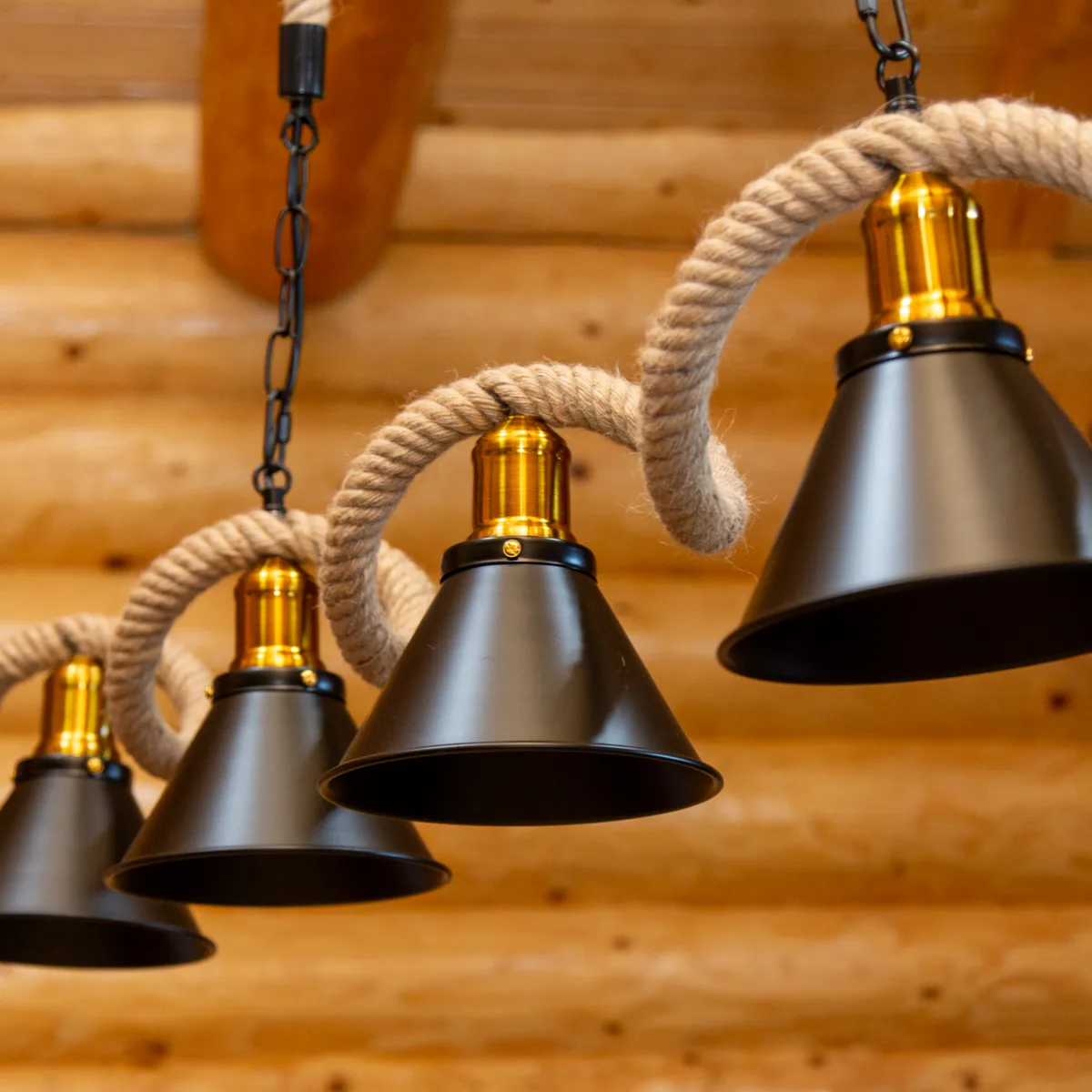 Lustră Suspendată Rustic Modernă cu Sfoară Ondulată 132 cm – Metal Negru cu Accente Aurii, 5 Becuri E27 - imagine 12