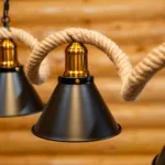 Lustră Suspendată Rustic Modernă cu Sfoară Ondulată 132 cm – Metal Negru cu Accente Aurii, 5 Becuri E27 - imagine 13