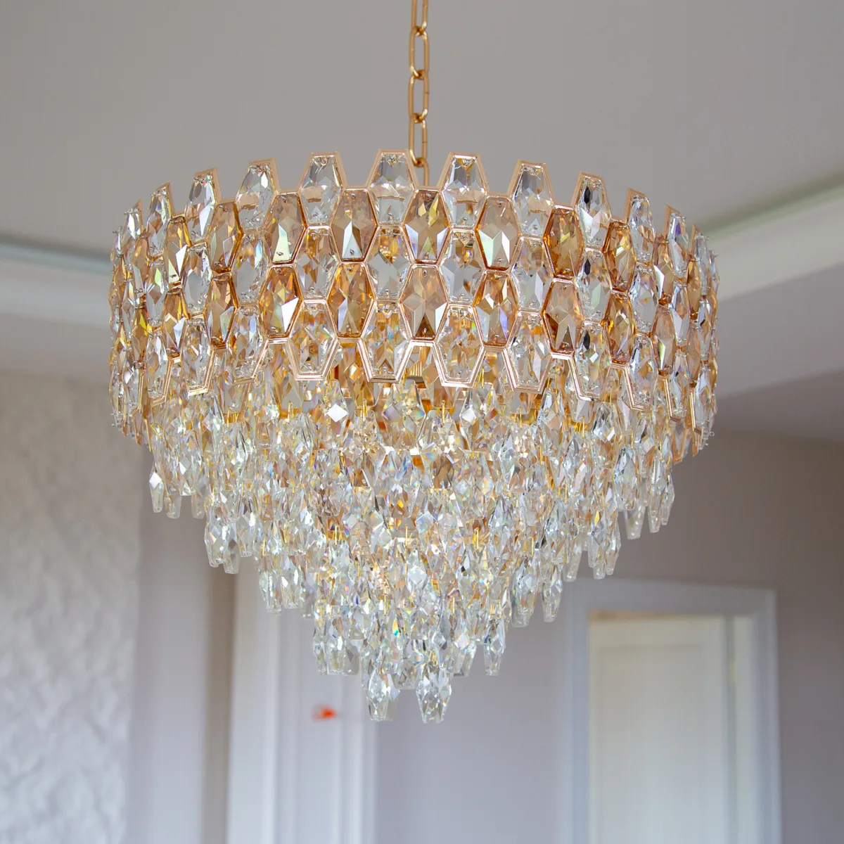 Candelabru Royal Cristal Gold 50 cm – Cristal K9 Premium și Metal Auriu, 9 Becuri E14, Design Elegant pentru Living și Dining - imagine 2