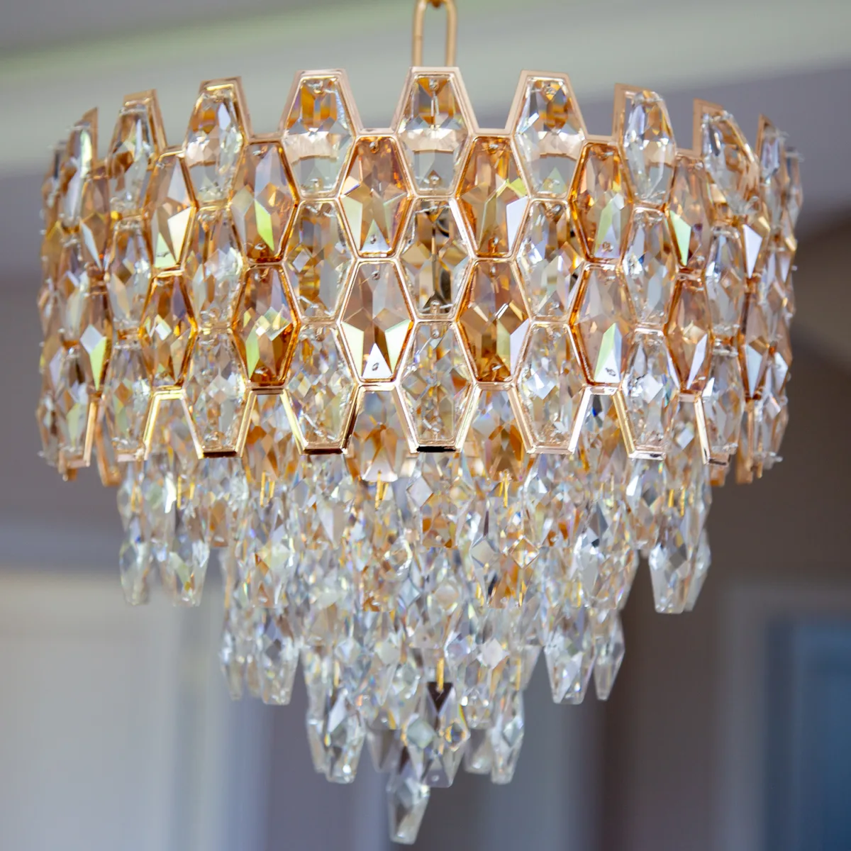 Candelabru Royal Cristal Gold 40 cm – Cristal K9 Premium și Metal Auriu, 5 Becuri E14, Design Elegant pentru Living și Dormitor - imagine 3