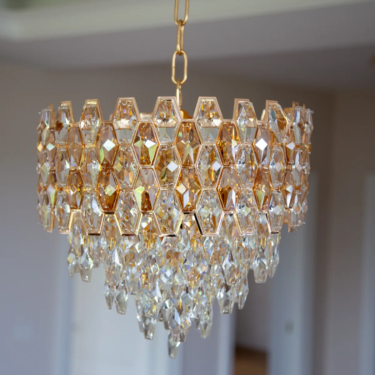 Candelabru Royal Cristal Gold 40 cm – Cristal K9 Premium și Metal Auriu, 5 Becuri E14, Design Elegant pentru Living și Dormitor - imagine 7