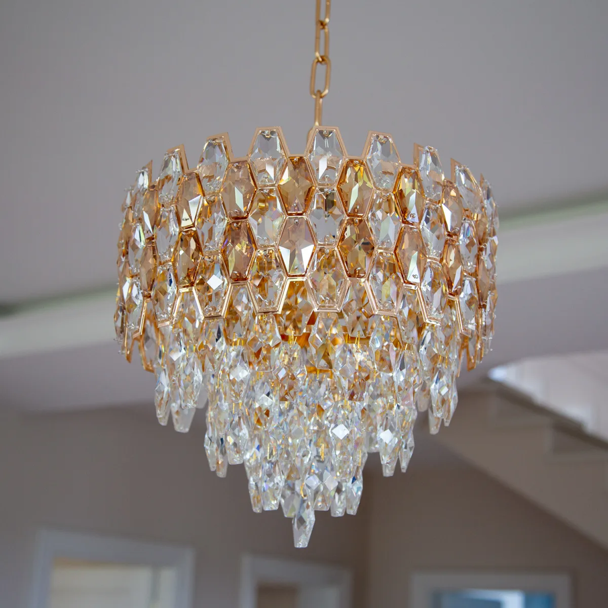 Candelabru Royal Cristal Gold 40 cm – Cristal K9 Premium și Metal Auriu, 5 Becuri E14, Design Elegant pentru Living și Dormitor - imagine 8