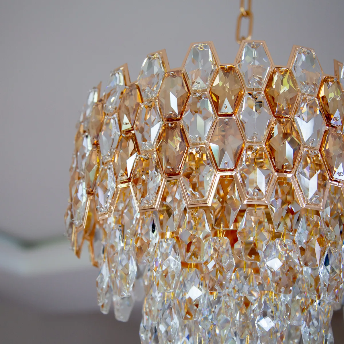 Candelabru Royal Cristal Gold 40 cm – Cristal K9 Premium și Metal Auriu, 5 Becuri E14, Design Elegant pentru Living și Dormitor - imagine 9