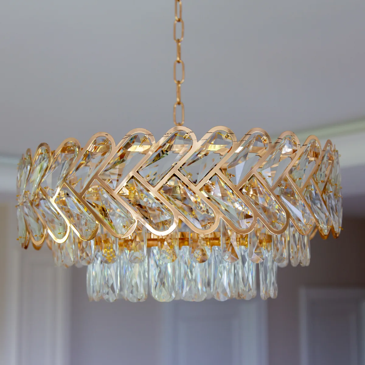 Candelabru Infinity Cristal Gold 45 cm – Cristal K9 Premium și Metal Auriu, 10 Becuri E27, Design Luxos pentru Living și Dormitor - imagine 2