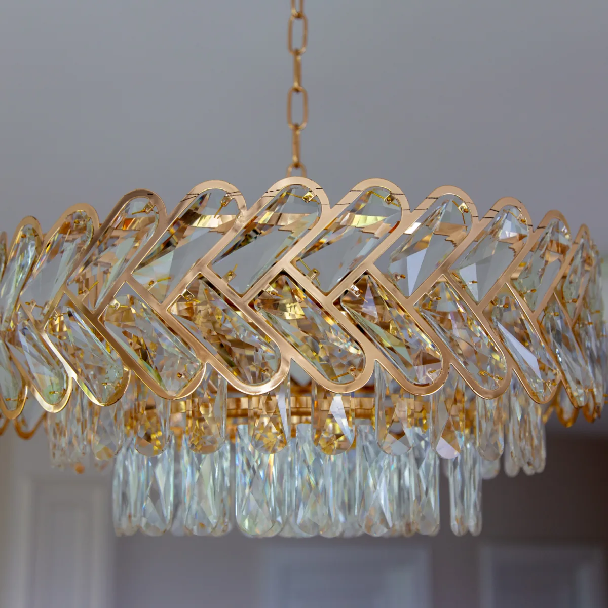 Candelabru Infinity Cristal Gold 45 cm – Cristal K9 Premium și Metal Auriu, 10 Becuri E27, Design Luxos pentru Living și Dormitor - imagine 16