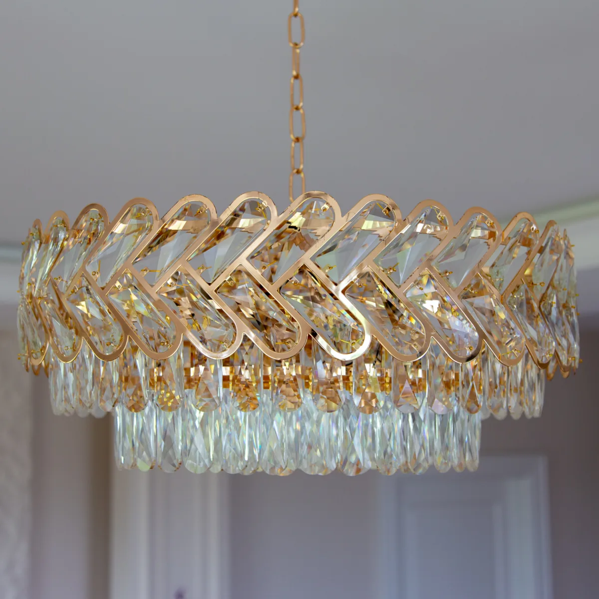 Candelabru Infinity Cristal Gold 55 cm – Cristal K9 Premium și Metal Auriu, 12 Becuri E27, Design Luxos pentru Living și Dining - imagine 2