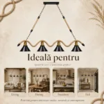 Lustră Suspendată Rustic Modernă cu Sfoară Ondulată 110 cm – Metal Negru cu Accente Aurii, 4 Becuri E27 - imagine 5