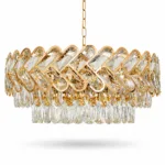 Candelabru Infinity Cristal Gold 55 cm – Cristal K9 Premium și Metal Auriu, 12 Becuri E27, Design Luxos pentru Living și Dining