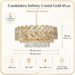 Candelabru Infinity Cristal Gold 45 cm – Cristal K9 Premium și Metal Auriu, 10 Becuri E27, Design Luxos pentru Living și Dormitor - imagine 5