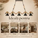 Lustră Suspendată Rustic Modernă cu Sfoară Ondulată 132 cm – Metal Negru cu Accente Aurii, 5 Becuri E27 - imagine 4