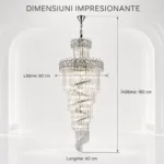 Candelabru Cristal Diamond Spiral 60×180 cm – 18 Becuri E27, Structură Cromată și Design în Cascadă - imagine 3