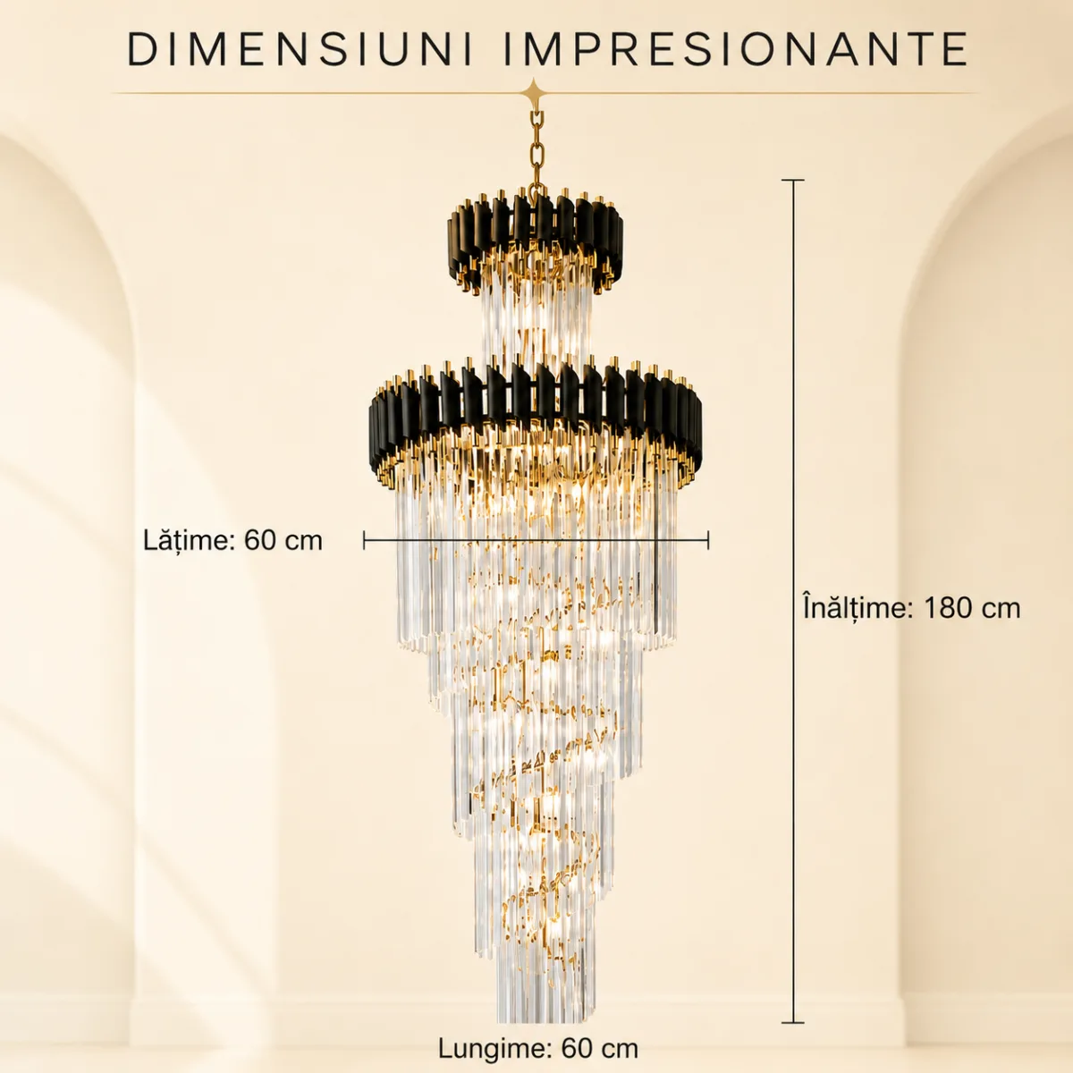 Candelabru Cristal Black Majesty 60×180 cm – 18 Becuri E27, Design Etajat pentru Spații Impunătoare - imagine 3