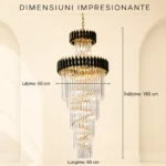 Candelabru Cristal Black Majesty 60×180 cm – 18 Becuri E27, Design Etajat pentru Spații Impunătoare - imagine 3
