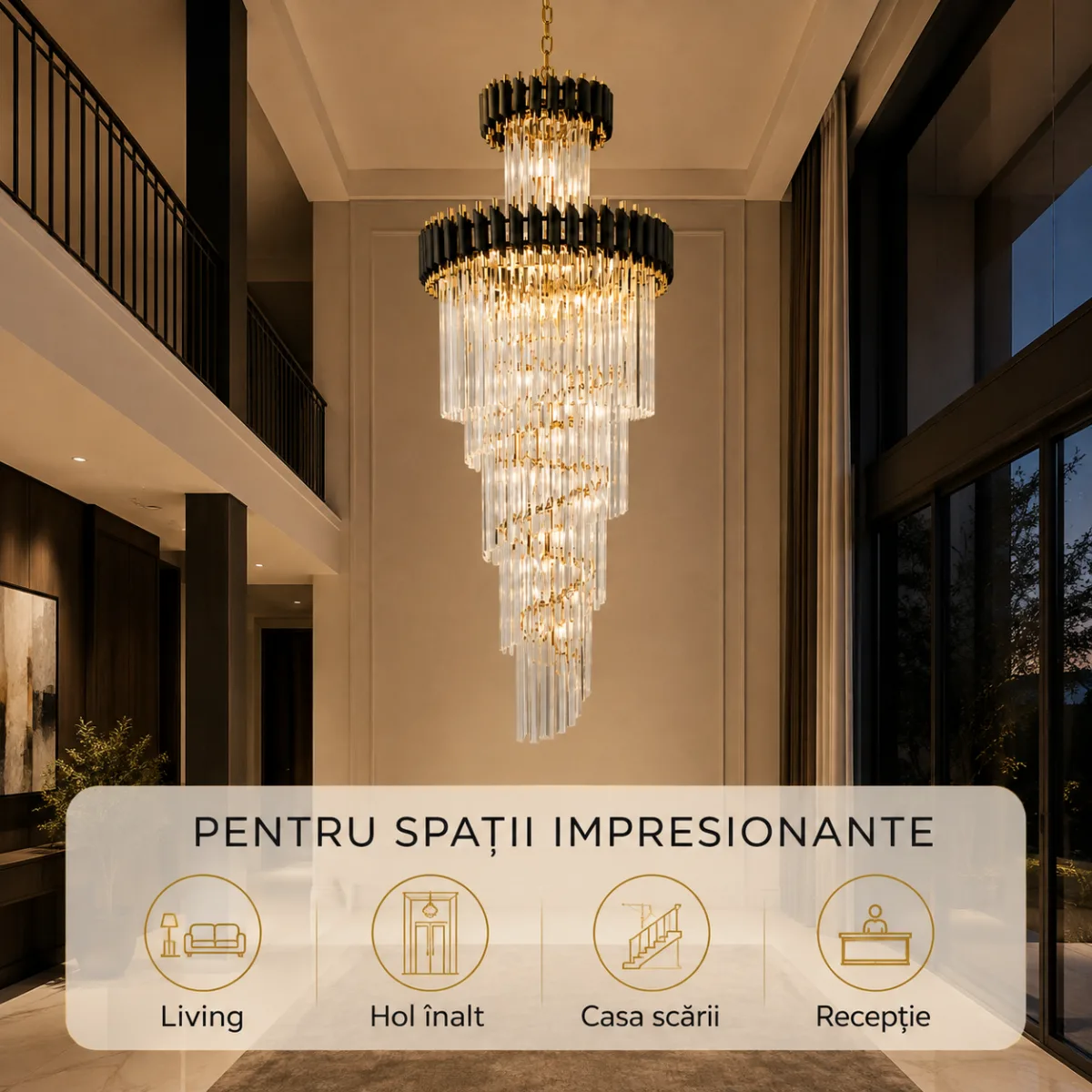 Candelabru Cristal Black Majesty 60×180 cm – 18 Becuri E27, Design Etajat pentru Spații Impunătoare - imagine 6