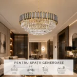 Candelabru Royal Gold Smoke 60 cm – Cristal K9 Fumuriu și Metal Auriu,10 Becuri E27, pentru Living și Dormitor - imagine 7