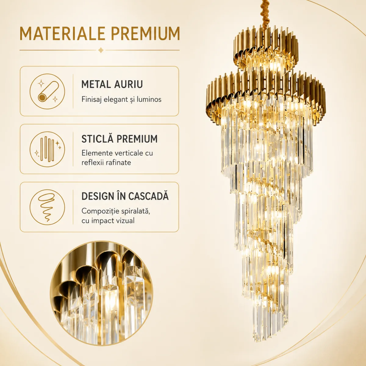 Candelabru Cristal Golden Majesty 60×180 cm – 18 Becuri E27, Design Etajat pentru Spații Impunătoare - imagine 5