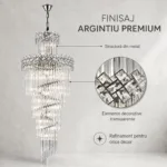 Candelabru Cristal Diamond Spiral 60×180 cm – 18 Becuri E27, Structură Cromată și Design în Cascadă - imagine 6