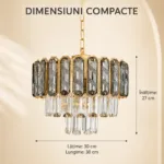 Candelabru Royal Gold Smoke 30 cm – Cristal K9 Fumuriu și Metal Auriu, 3 Becuri E27, pentru Living și Dormitor - imagine 4