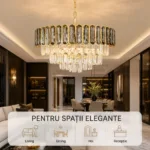 Candelabru Royal Gold Smoke 50 cm – Cristal K9 Fumuriu și Metal Auriu, 8 Becuri E27, pentru Living și Dormitor - imagine 7