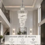 Candelabru Cristal Diamond Spiral 60×180 cm – 18 Becuri E27, Structură Cromată și Design în Cascadă - imagine 5