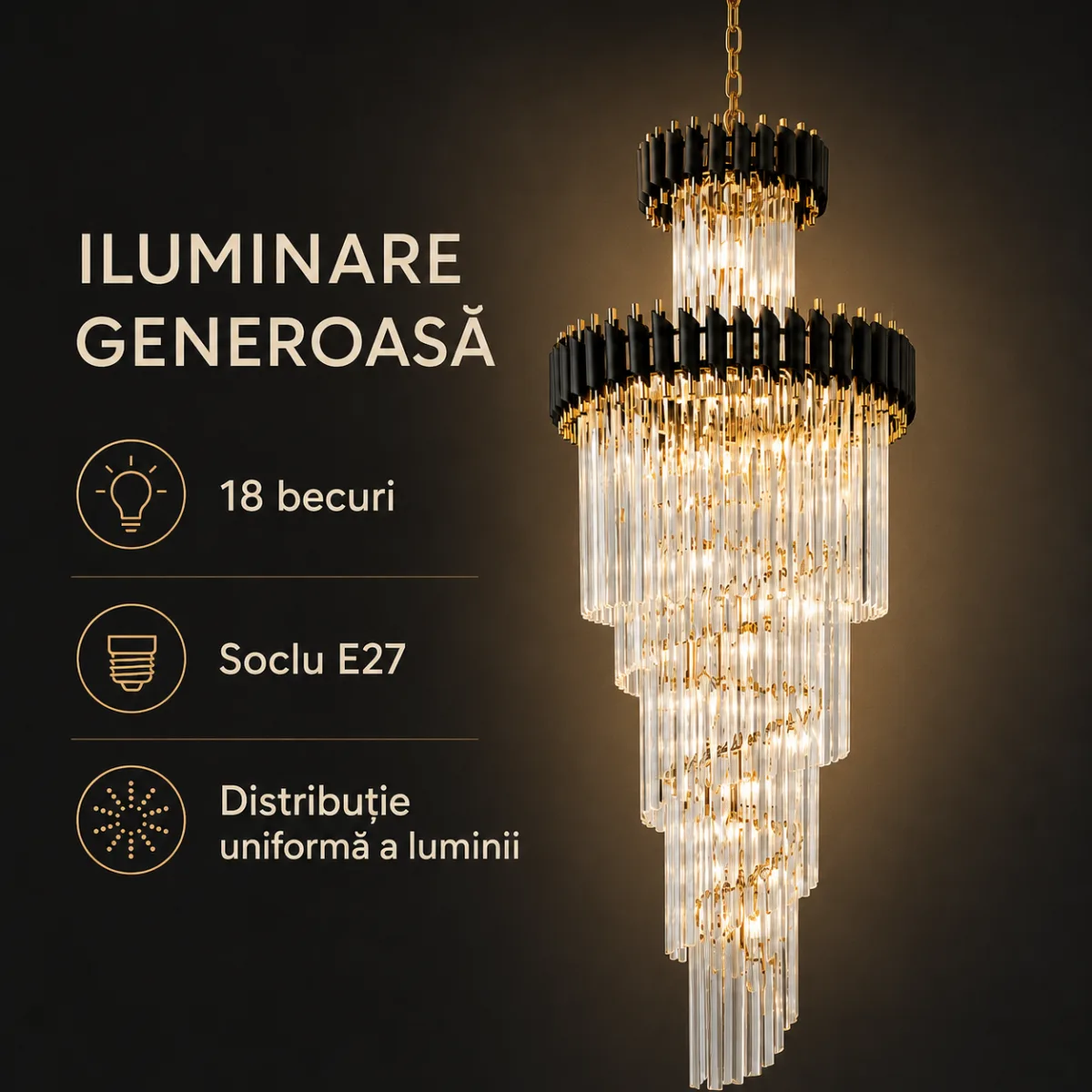 Candelabru Cristal Black Majesty 60×180 cm – 18 Becuri E27, Design Etajat pentru Spații Impunătoare - imagine 5