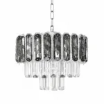 Candelabru Luxury Cristal Fumuriu 30 cm – Cristal K9 Premium și Metal Argintiu, 3 Becuri E27, Design Modern pentru Hol, Living și Dormitor