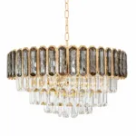 Candelabru Royal Gold Smoke 50 cm – Cristal K9 Fumuriu și Metal Auriu, 8 Becuri E27, pentru Living și Dormitor