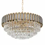 Candelabru Royal Gold Smoke 60 cm – Cristal K9 Fumuriu și Metal Auriu,10 Becuri E27, pentru Living și Dormitor