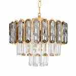 Candelabru Royal Gold Smoke 30 cm – Cristal K9 Fumuriu și Metal Auriu, 3 Becuri E27, pentru Living și Dormitor
