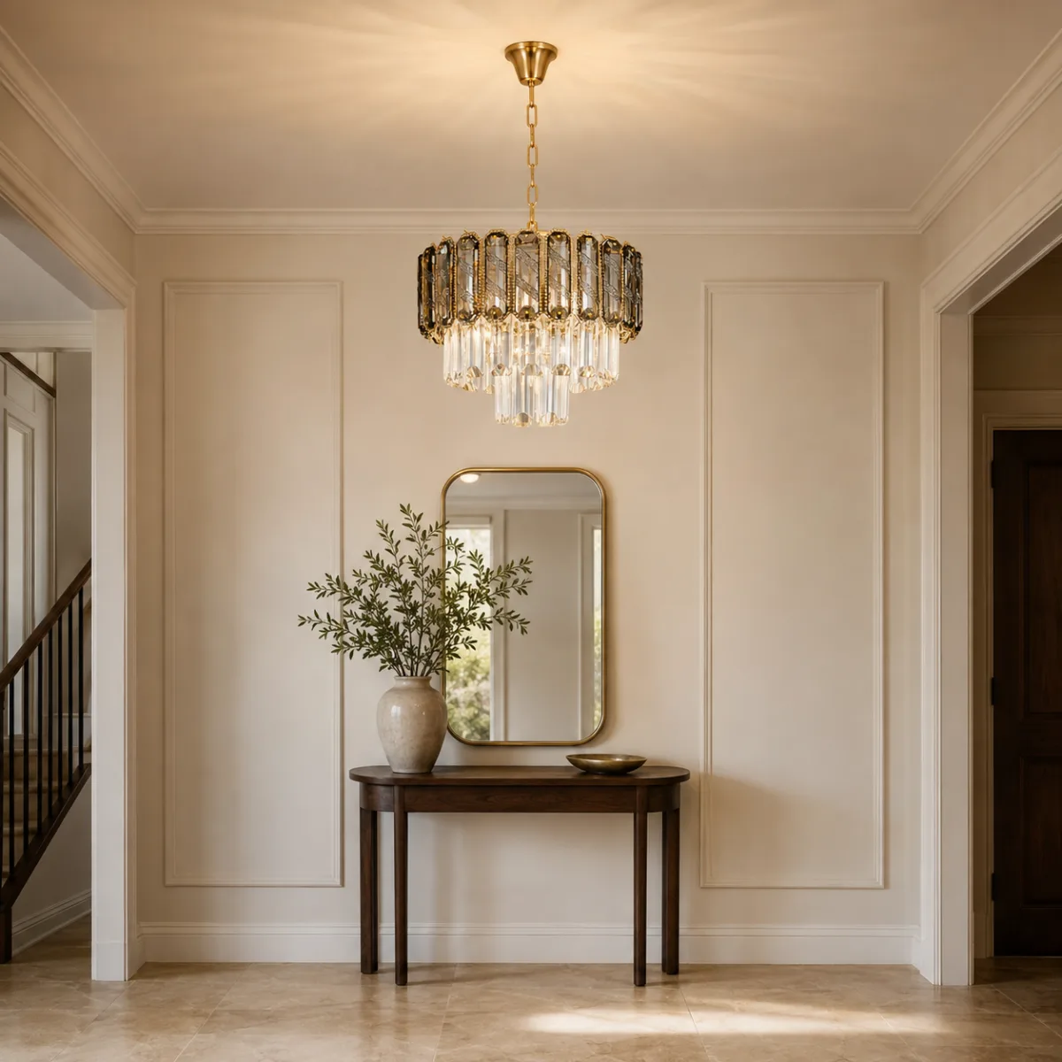 Candelabru Royal Gold Smoke 30 cm – Cristal K9 Fumuriu și Metal Auriu, 3 Becuri E27, pentru Living și Dormitor - imagine 3