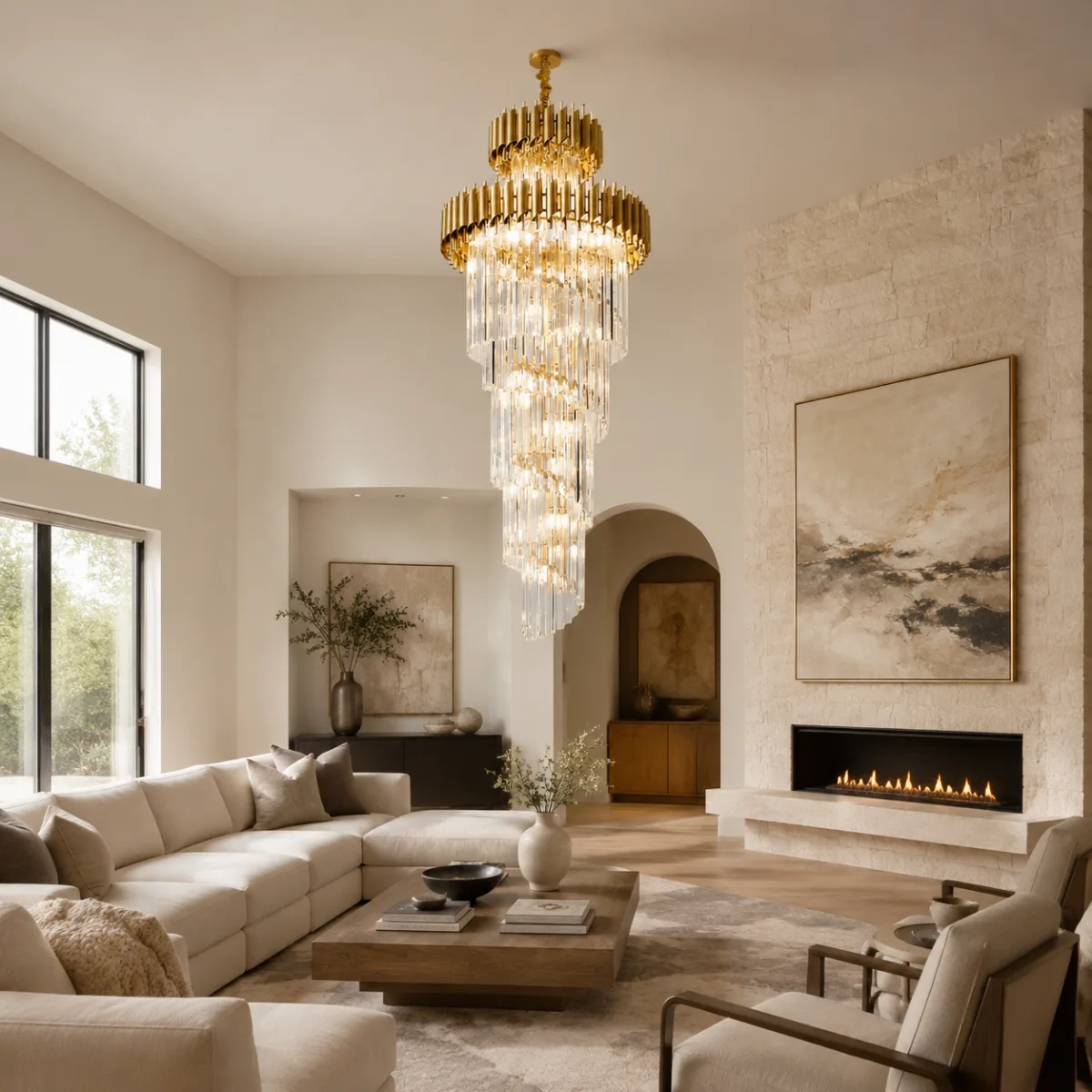 Candelabru Cristal Golden Majesty 60×180 cm – 18 Becuri E27, Design Etajat pentru Spații Impunătoare - imagine 3