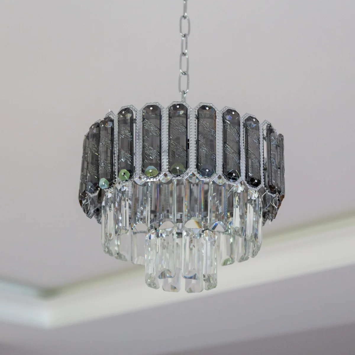 Candelabru Luxury Cristal Fumuriu 30 cm – Cristal K9 Premium și Metal Argintiu, 3 Becuri E27, Design Modern pentru Hol, Living și Dormitor - imagine 13