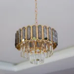 Candelabru Royal Gold Smoke 30 cm – Cristal K9 Fumuriu și Metal Auriu, 3 Becuri E27, pentru Living și Dormitor - imagine 12