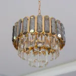 Candelabru Royal Gold Smoke 30 cm – Cristal K9 Fumuriu și Metal Auriu, 3 Becuri E27, pentru Living și Dormitor - imagine 8