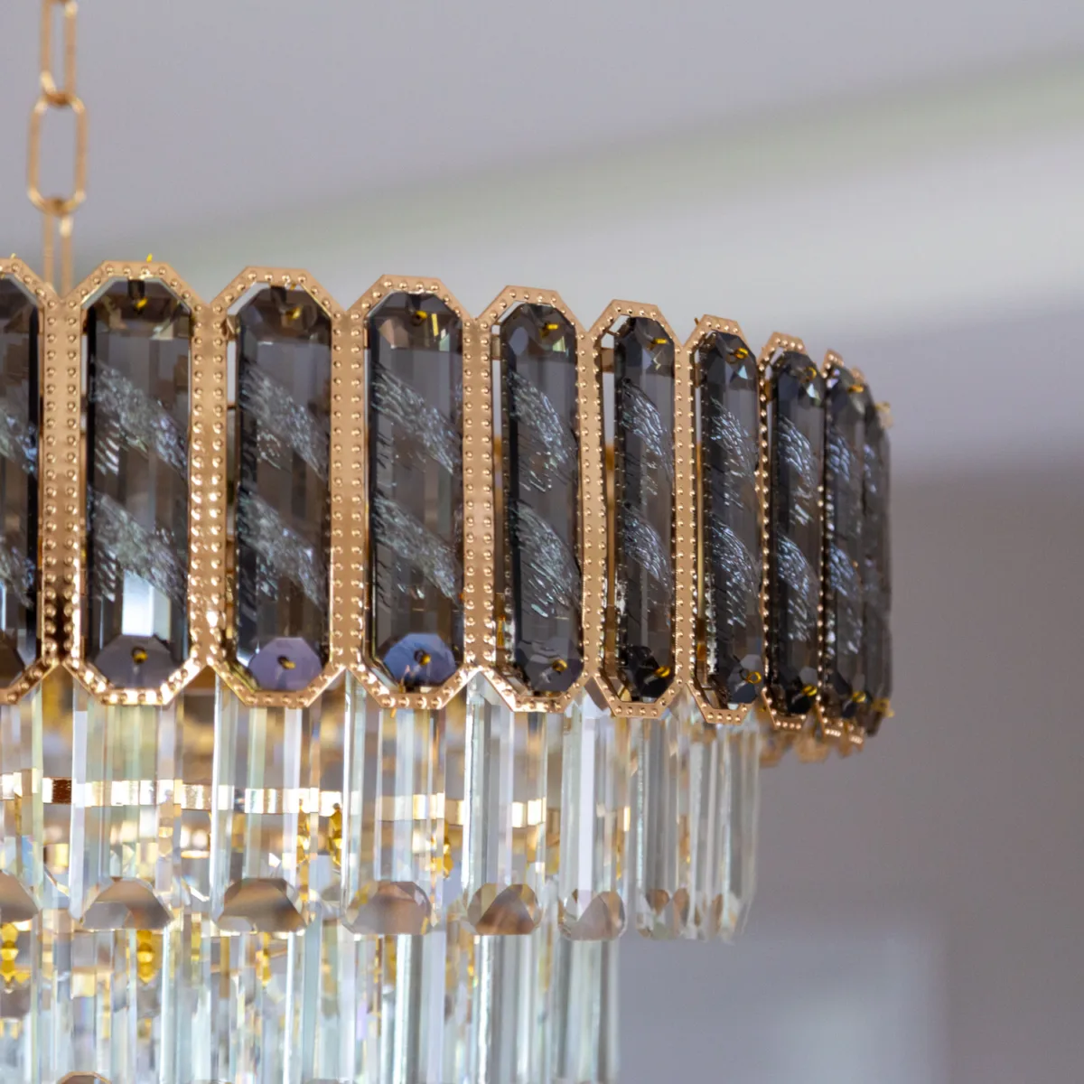 Candelabru Royal Gold Smoke 50 cm – Cristal K9 Fumuriu și Metal Auriu, 8 Becuri E27, pentru Living și Dormitor - imagine 13