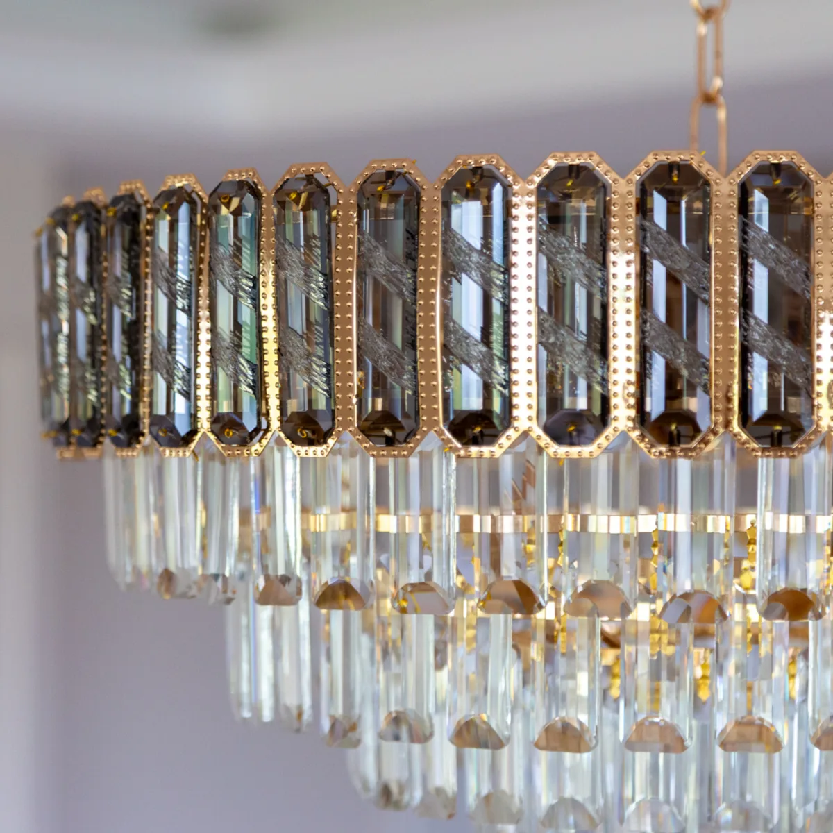Candelabru Royal Gold Smoke 60 cm – Cristal K9 Fumuriu și Metal Auriu,10 Becuri E27, pentru Living și Dormitor - imagine 11