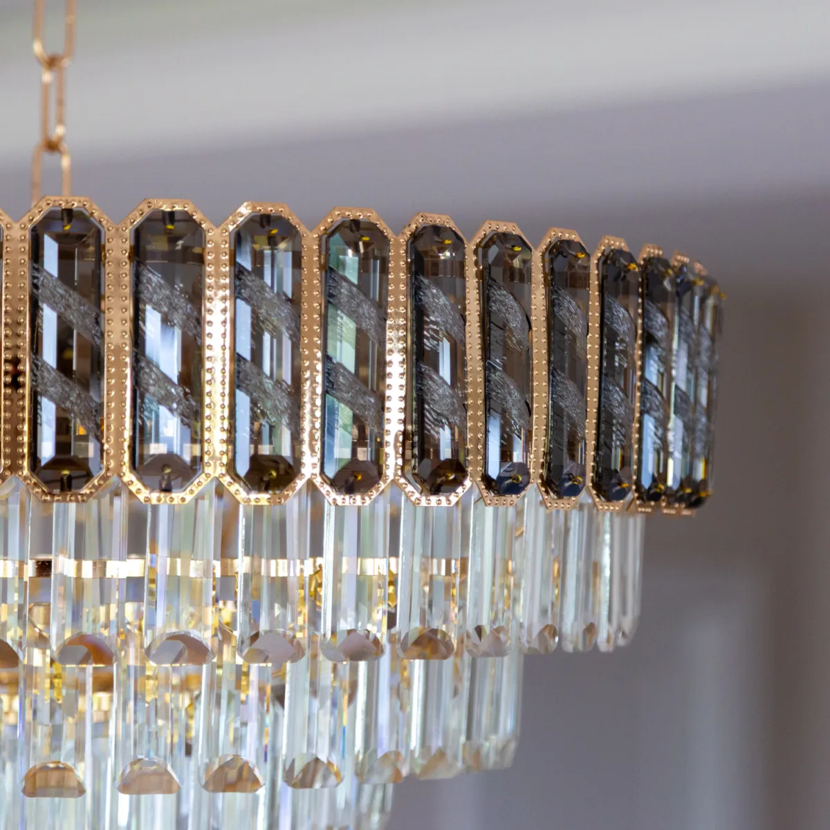 Candelabru Royal Gold Smoke 60 cm – Cristal K9 Fumuriu și Metal Auriu,10 Becuri E27, pentru Living și Dormitor - imagine 12