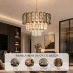 Candelabru Royal Gold Smoke 30 cm – Cristal K9 Fumuriu și Metal Auriu, 3 Becuri E27, pentru Living și Dormitor - imagine 7