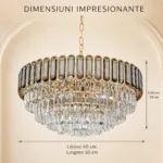 Candelabru Royal Gold Smoke 60 cm – Cristal K9 Fumuriu și Metal Auriu,10 Becuri E27, pentru Living și Dormitor - imagine 4