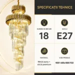 Candelabru Cristal Golden Majesty 60×180 cm – 18 Becuri E27, Design Etajat pentru Spații Impunătoare - imagine 6