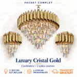 Pachet Premium Luxury Cristal Gold – Candelabru + 2 Aplice