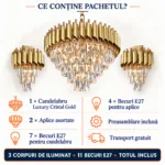 Pachet Premium Luxury Cristal Gold – Candelabru + 2 Aplice - imagine 5
