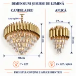 Pachet Premium Luxury Cristal Gold – Candelabru + 2 Aplice - imagine 6