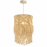 Pendul Boho Macramé din Bumbac Crem 30 cm, cu Franjuri Împletite – 1 Sursă E27 - imagine 2